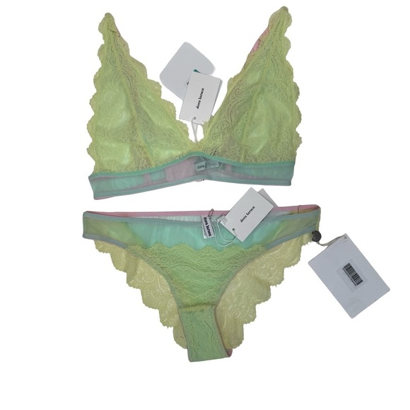 NWT DORA LARSEN Emilie Lace Bralette Low Rise Panty Knicker Set Bright Yellow - Picture 3 of 16